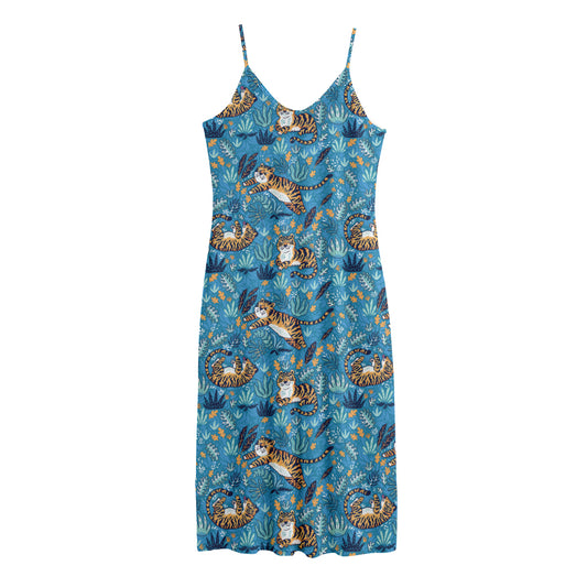 Cartoon Tiger Pattern Print Jersey Midi Cami Dress