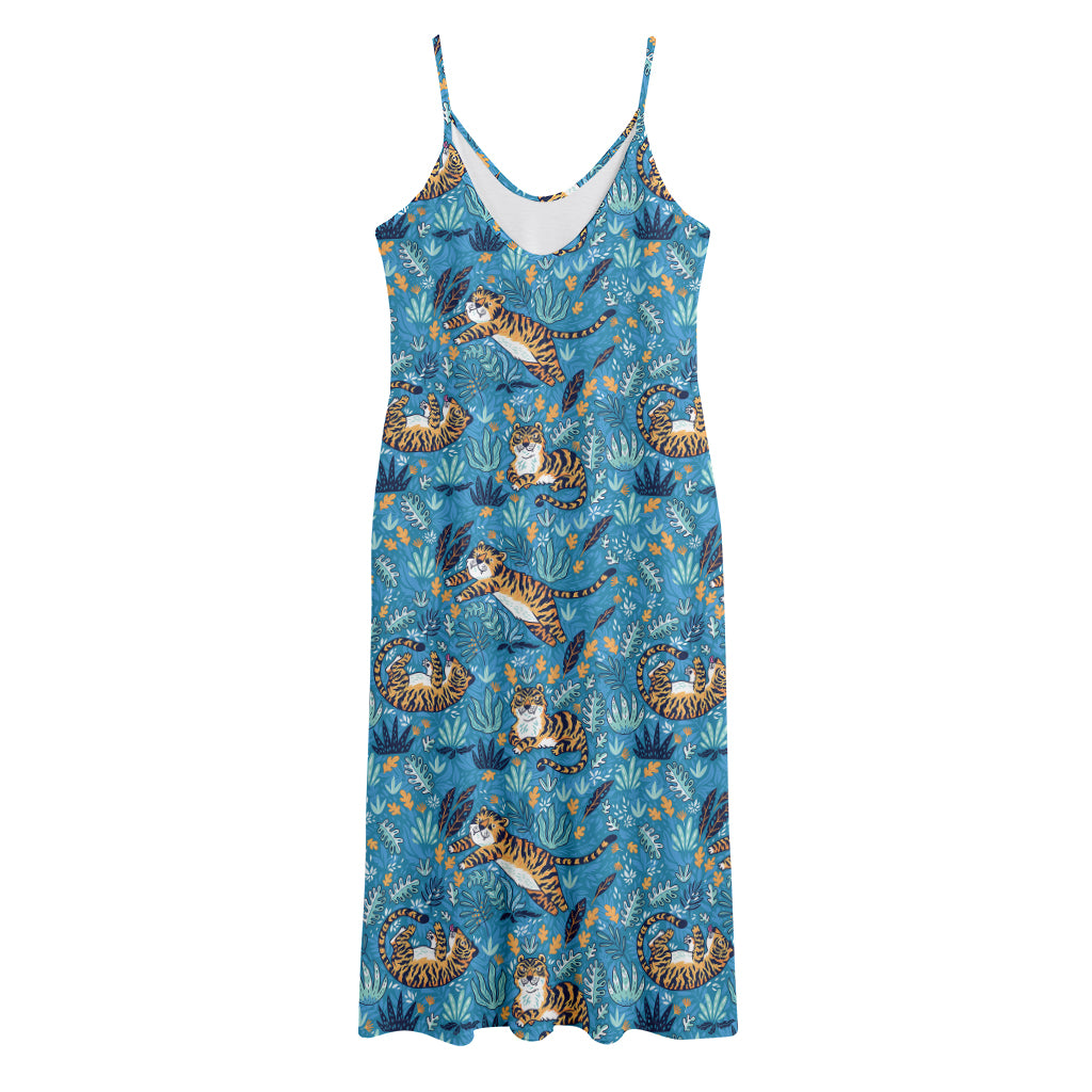 Cartoon Tiger Pattern Print Jersey Midi Cami Dress