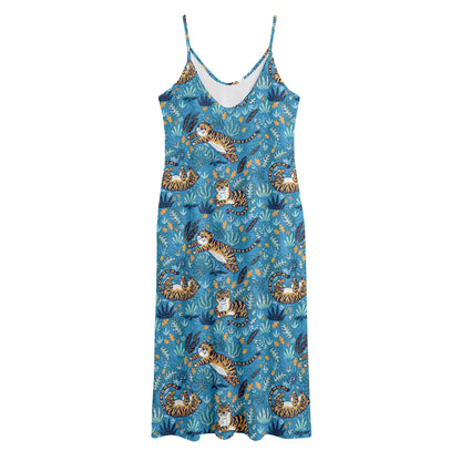 Cartoon Tiger Pattern Print Jersey Midi Cami Dress