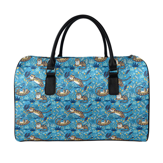Cartoon Tiger Pattern Print Leather Duffle Bag