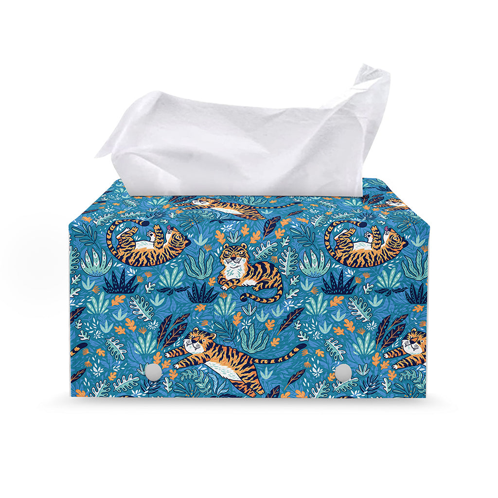 Cartoon Tiger Pattern Print Leather Tissue Box Cover