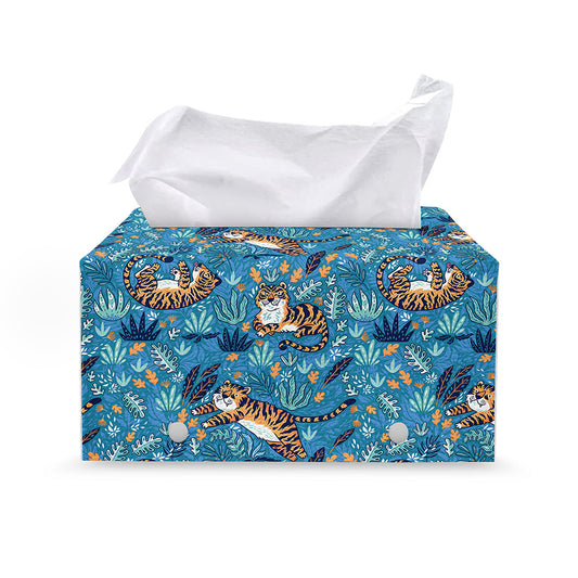 Cartoon Tiger Pattern Print Leather Tissue Box Cover