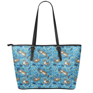 Cartoon Tiger Pattern Print Leather Tote Bag