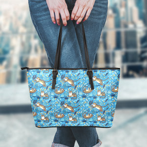 Cartoon Tiger Pattern Print Leather Tote Bag