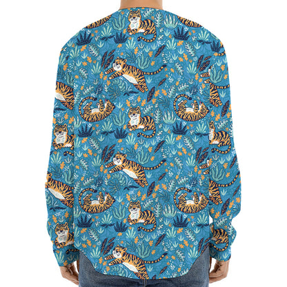 Cartoon Tiger Pattern Print Long Sleeve Baseball Jersey