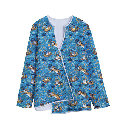 Cartoon Tiger Pattern Print Long Sleeve Short Coat
