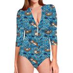 Cartoon Tiger Pattern Print Long Sleeve Swimsuit