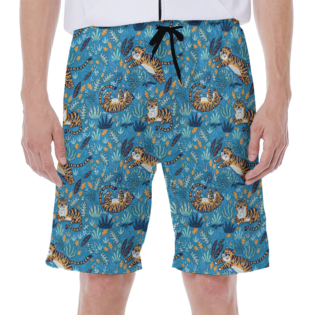 Cartoon Tiger Pattern Print Men's Beach Shorts