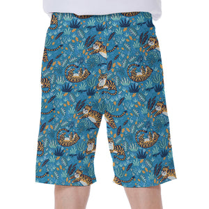 Cartoon Tiger Pattern Print Men's Beach Shorts