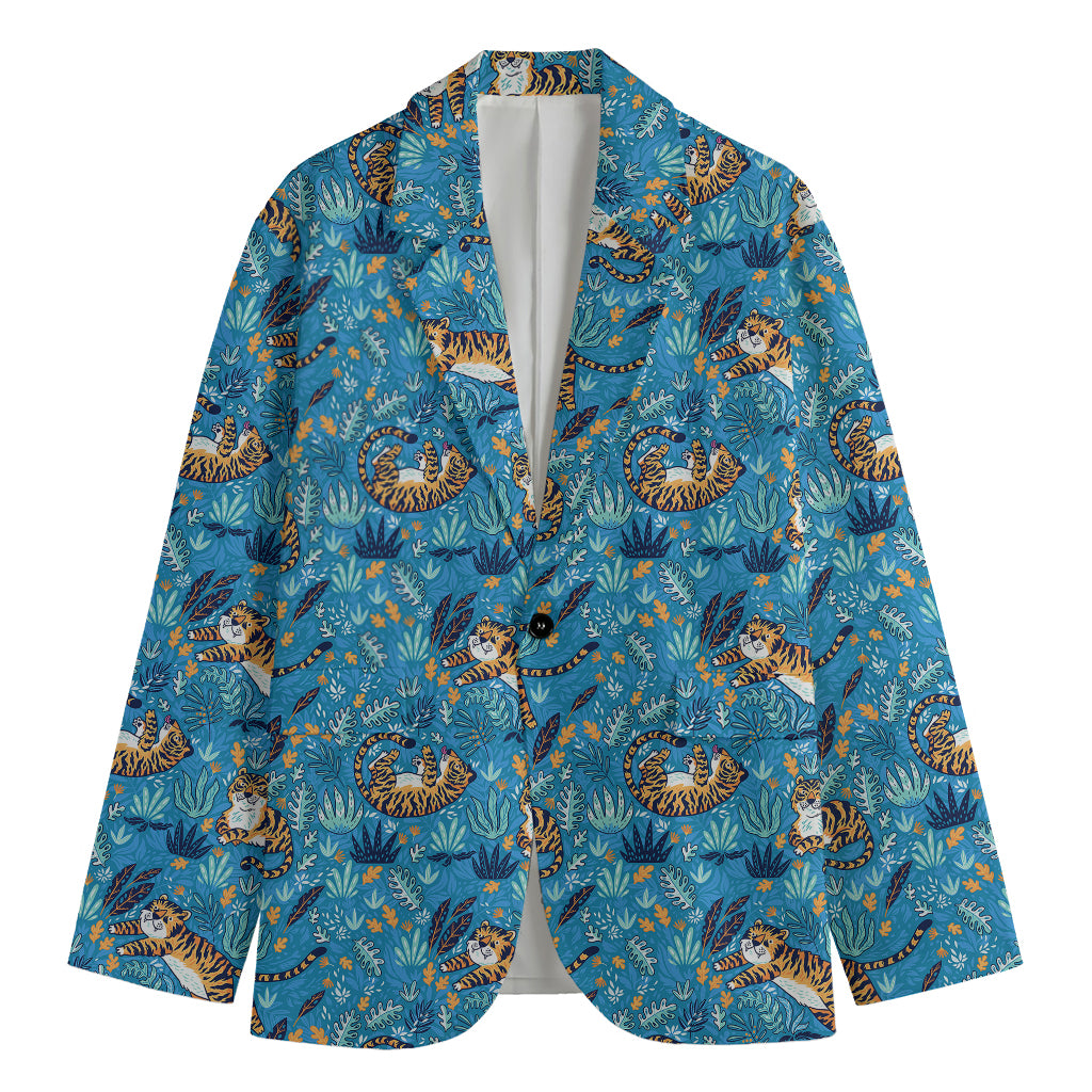 Cartoon Tiger Pattern Print Men's Blazer
