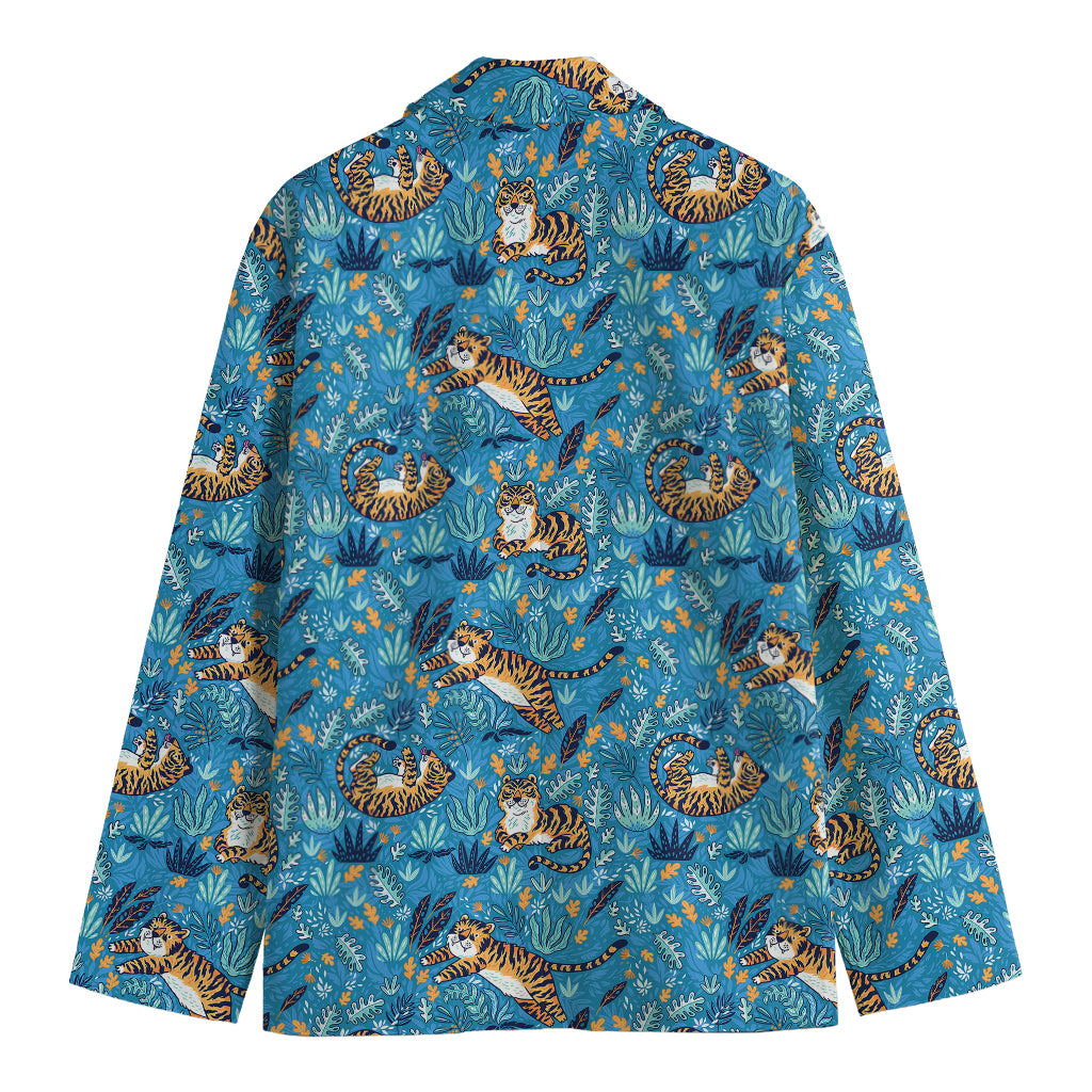 Cartoon Tiger Pattern Print Men's Blazer