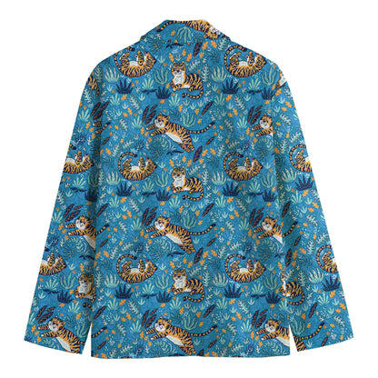 Cartoon Tiger Pattern Print Men's Blazer