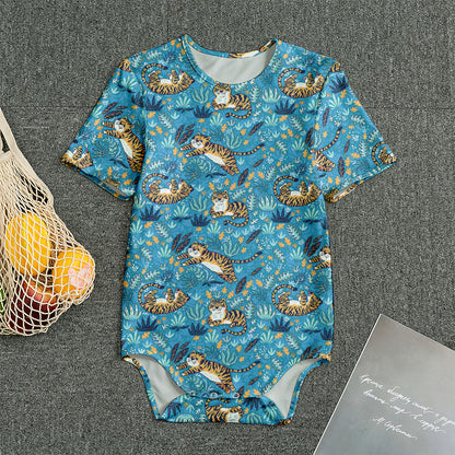 Cartoon Tiger Pattern Print Men's Bodysuit
