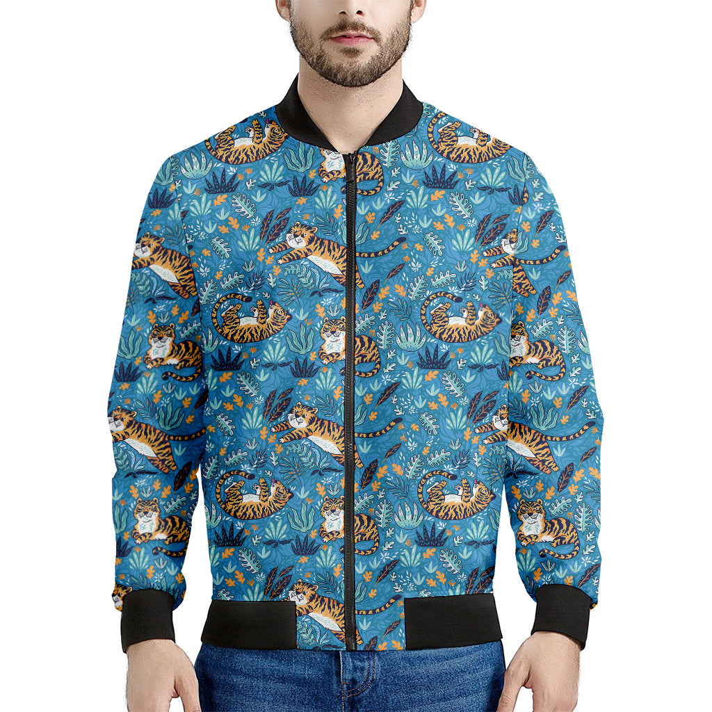 Cartoon Tiger Pattern Print Men's Bomber Jacket