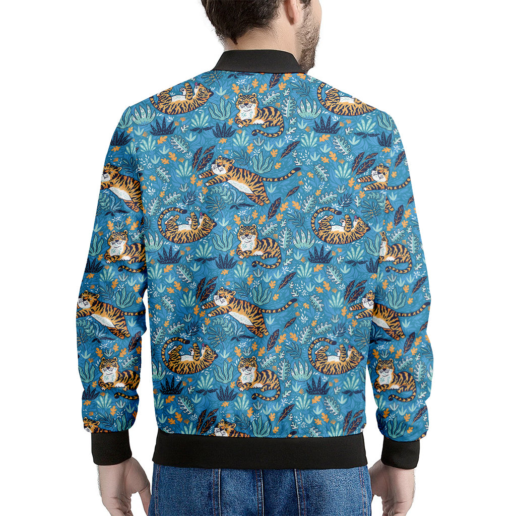 Cartoon Tiger Pattern Print Men's Bomber Jacket