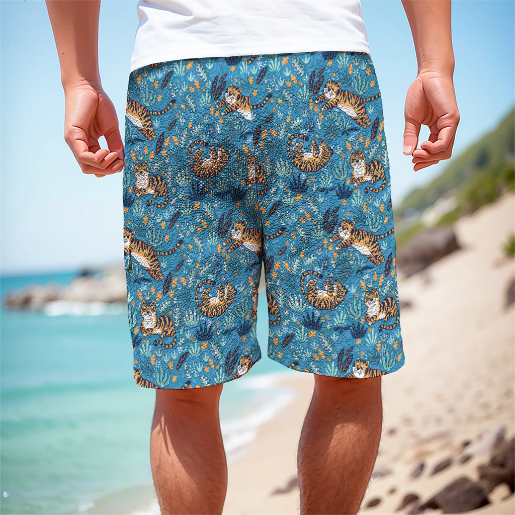 Cartoon Tiger Pattern Print Men's Cargo Shorts