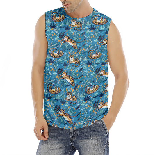 Cartoon Tiger Pattern Print Men's Fitness Tank Top