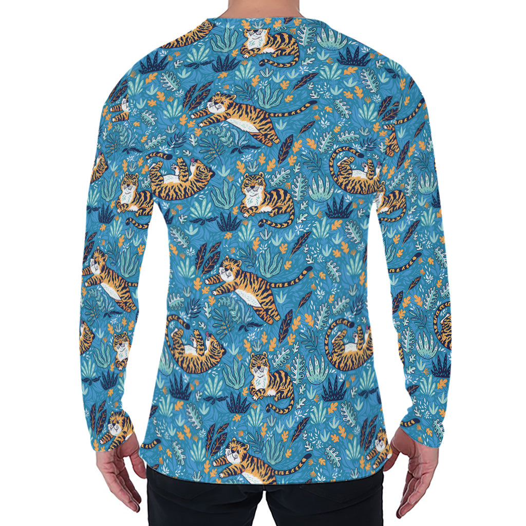 Cartoon Tiger Pattern Print Men's Long Sleeve T-Shirt