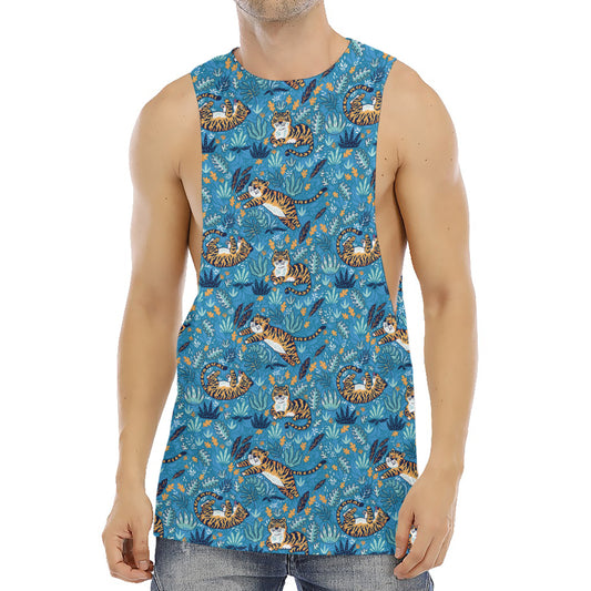 Cartoon Tiger Pattern Print Men's Muscle Tank Top