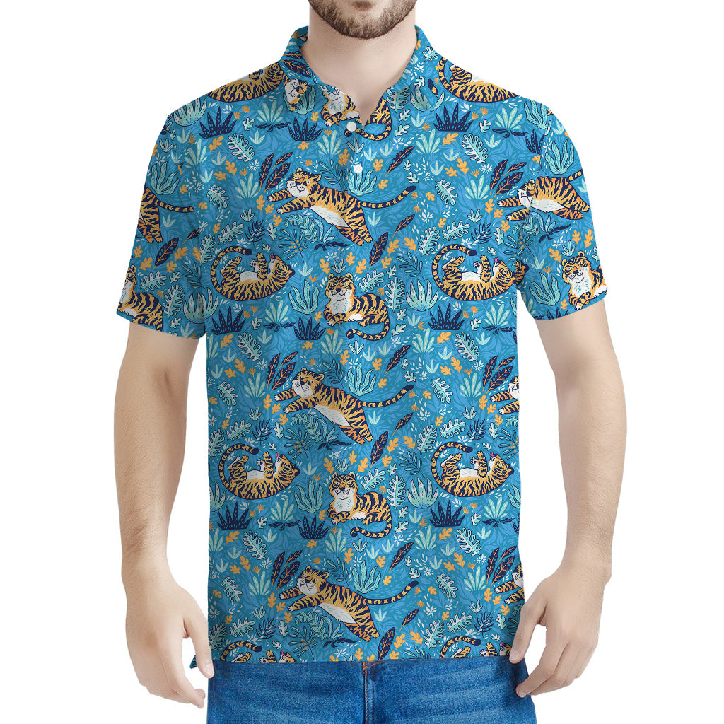 Cartoon Tiger Pattern Print Men's Polo Shirt