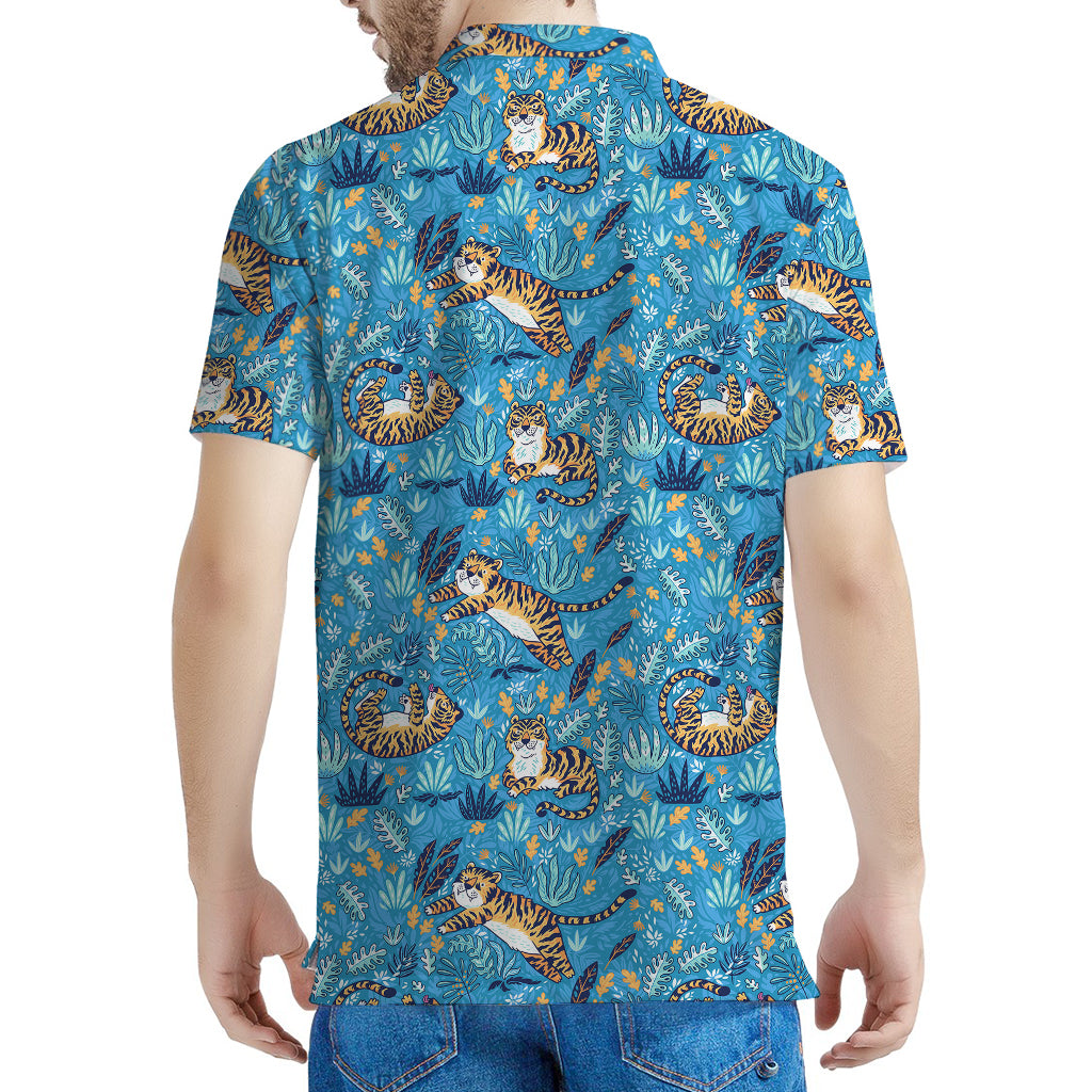 Cartoon Tiger Pattern Print Men's Polo Shirt