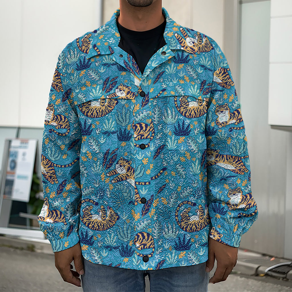 Cartoon Tiger Pattern Print Men's Shirt Jacket