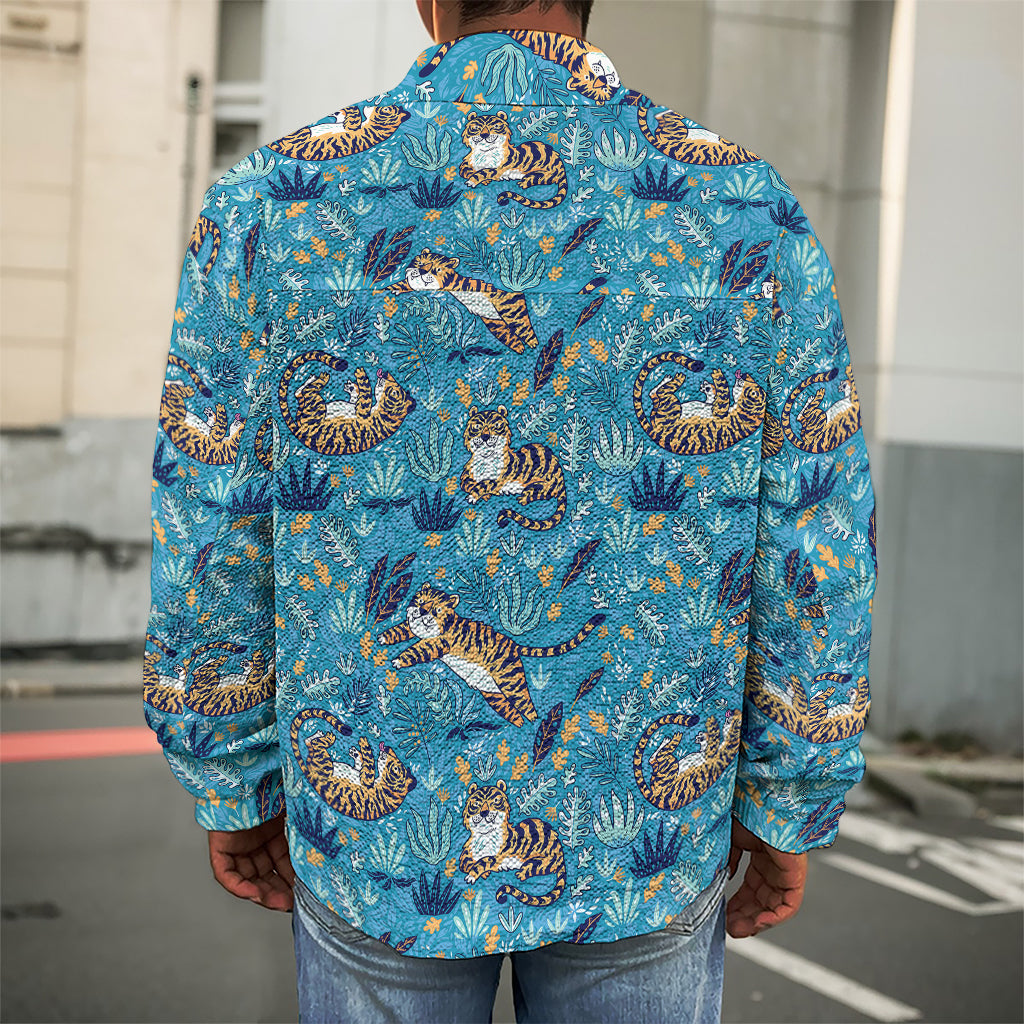 Cartoon Tiger Pattern Print Men's Shirt Jacket