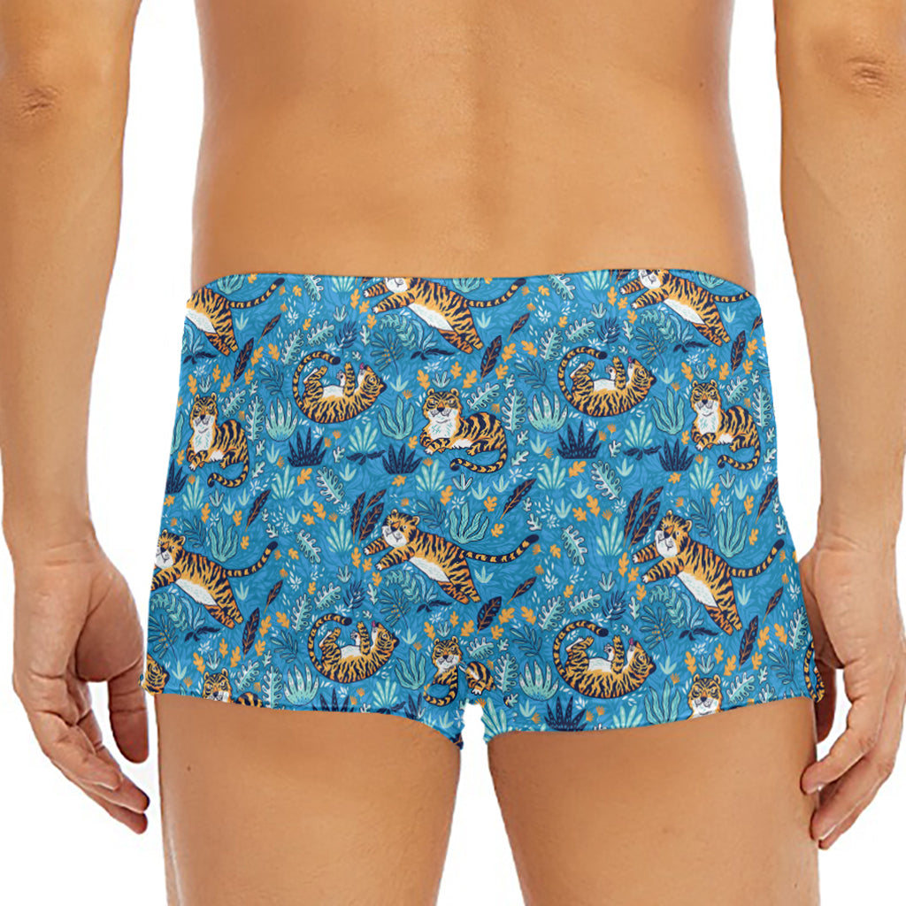Cartoon Tiger Pattern Print Men's Short Boxer Briefs