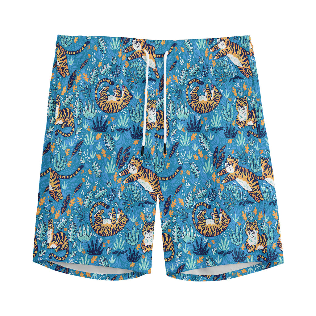 Cartoon Tiger Pattern Print Men's Sports Shorts