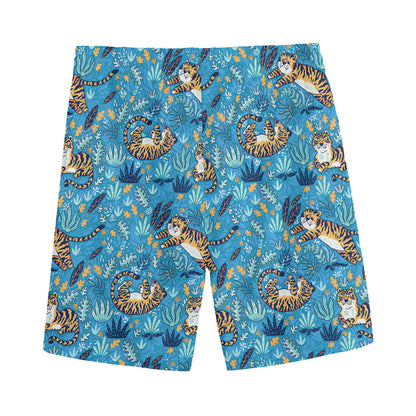 Cartoon Tiger Pattern Print Men's Sports Shorts