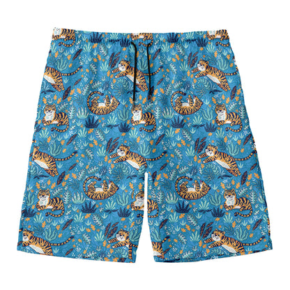 Cartoon Tiger Pattern Print Men's Swim Trunks