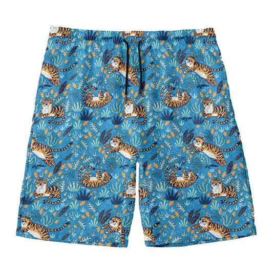 Cartoon Tiger Pattern Print Men's Swim Trunks