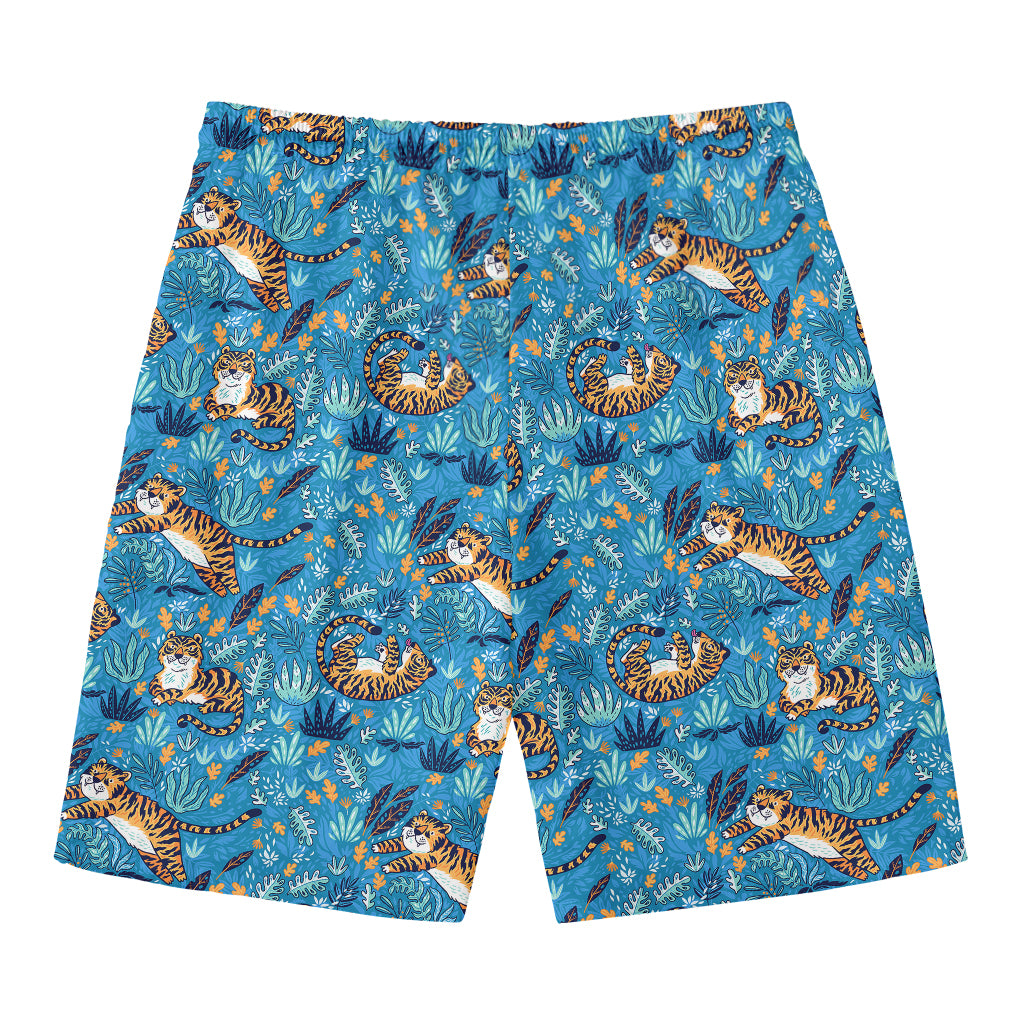 Cartoon Tiger Pattern Print Men's Swim Trunks