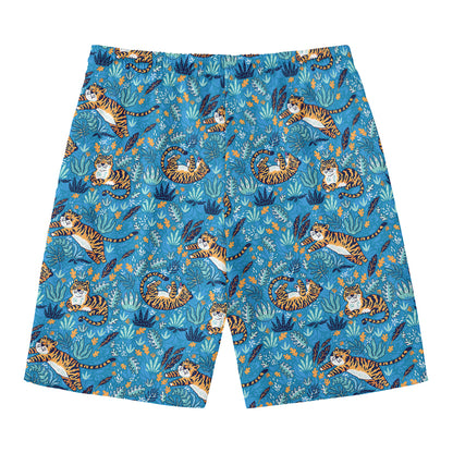 Cartoon Tiger Pattern Print Men's Swim Trunks