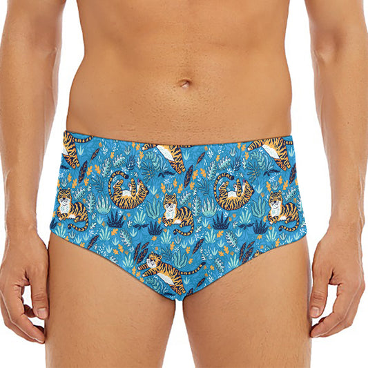 Cartoon Tiger Pattern Print Men's Triangle Swim Briefs