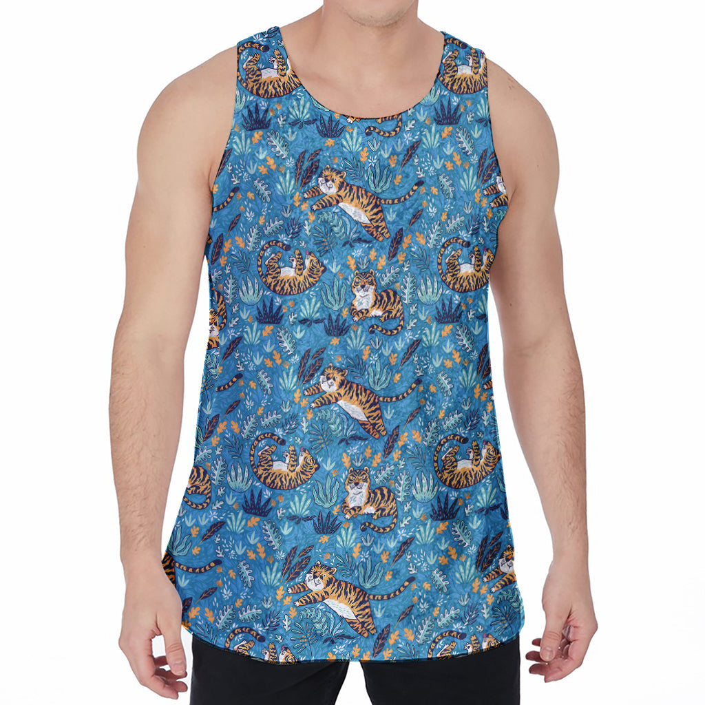 Cartoon Tiger Pattern Print Men's Velvet Tank Top