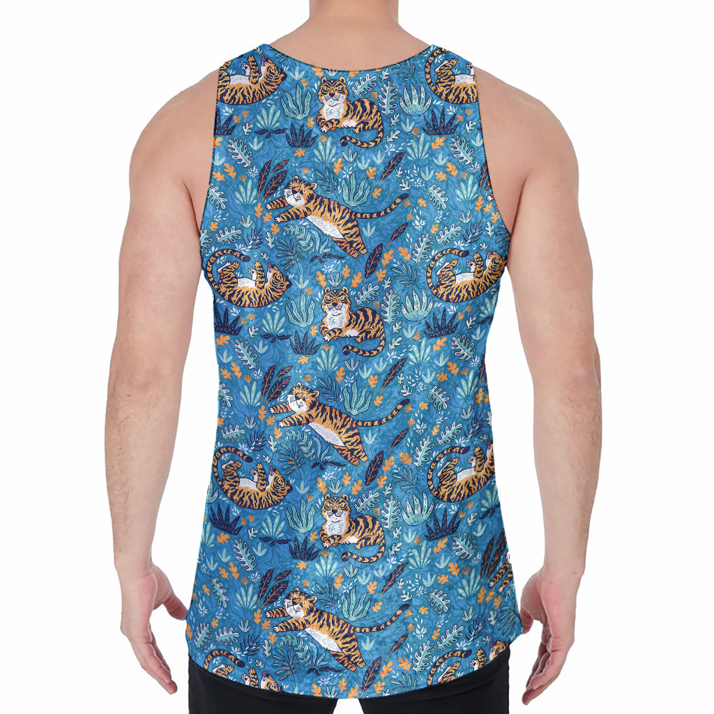 Cartoon Tiger Pattern Print Men's Velvet Tank Top