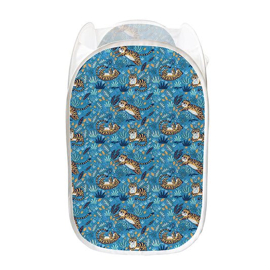 Cartoon Tiger Pattern Print Mesh Laundry Hamper