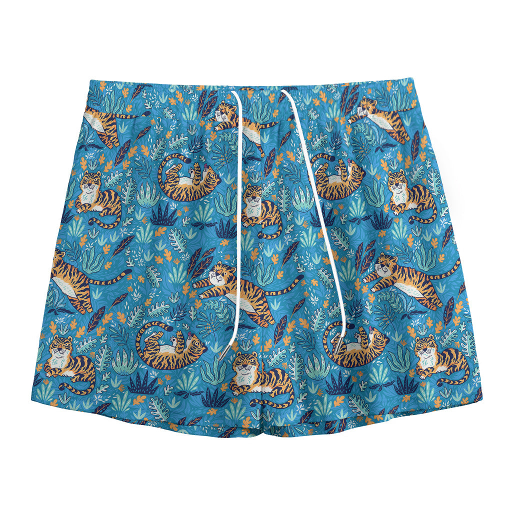 Cartoon Tiger Pattern Print Mesh Shorts
