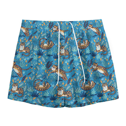 Cartoon Tiger Pattern Print Mesh Shorts