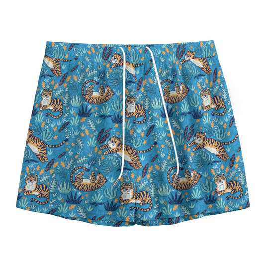 Cartoon Tiger Pattern Print Mesh Shorts