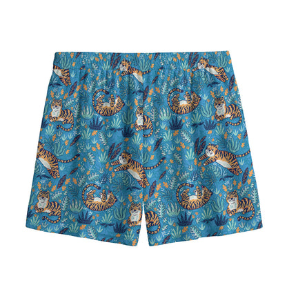 Cartoon Tiger Pattern Print Mesh Shorts