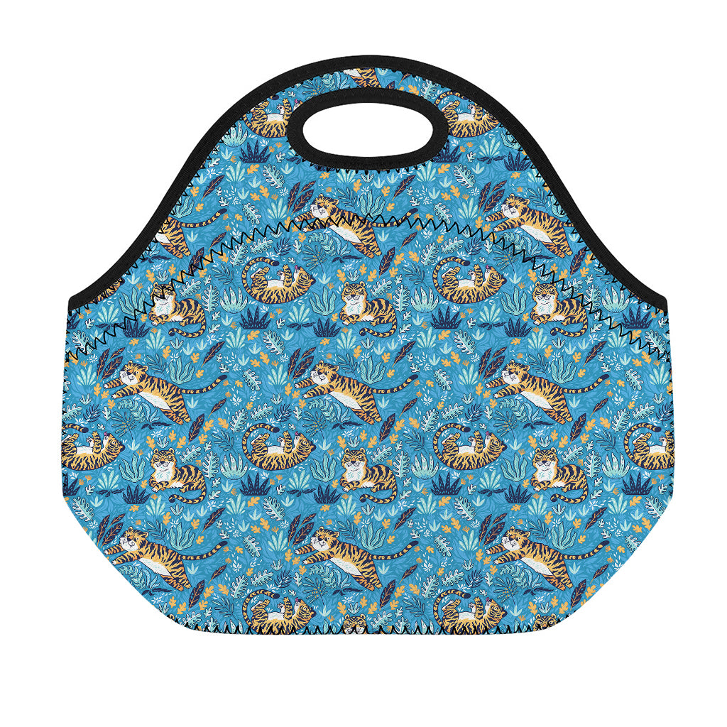 Cartoon Tiger Pattern Print Neoprene Lunch Bag