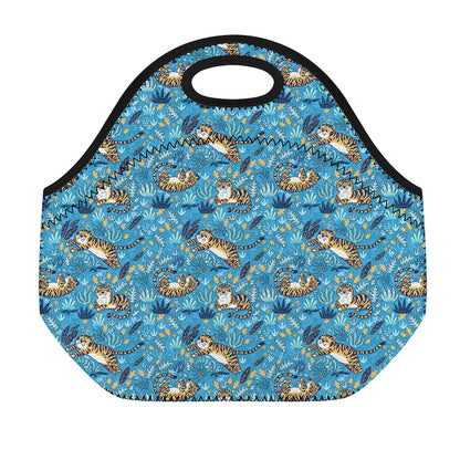Cartoon Tiger Pattern Print Neoprene Lunch Bag