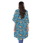 Cartoon Tiger Pattern Print Open Front Beach Cover Up