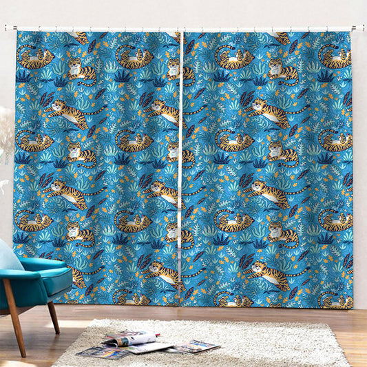 Cartoon Tiger Pattern Print Pencil Pleat Curtains