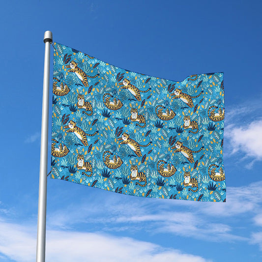 Cartoon Tiger Pattern Print Polyester Flag