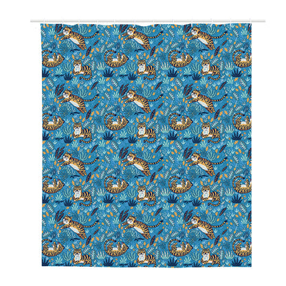 Cartoon Tiger Pattern Print Polyester Shower Curtain