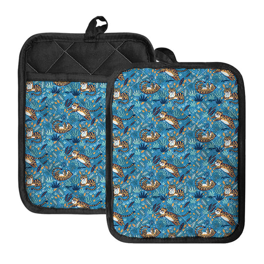 Cartoon Tiger Pattern Print Pot Holders With Pocket