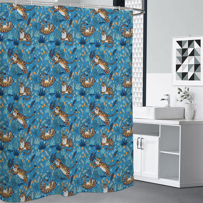 Cartoon Tiger Pattern Print Premium Shower Curtain